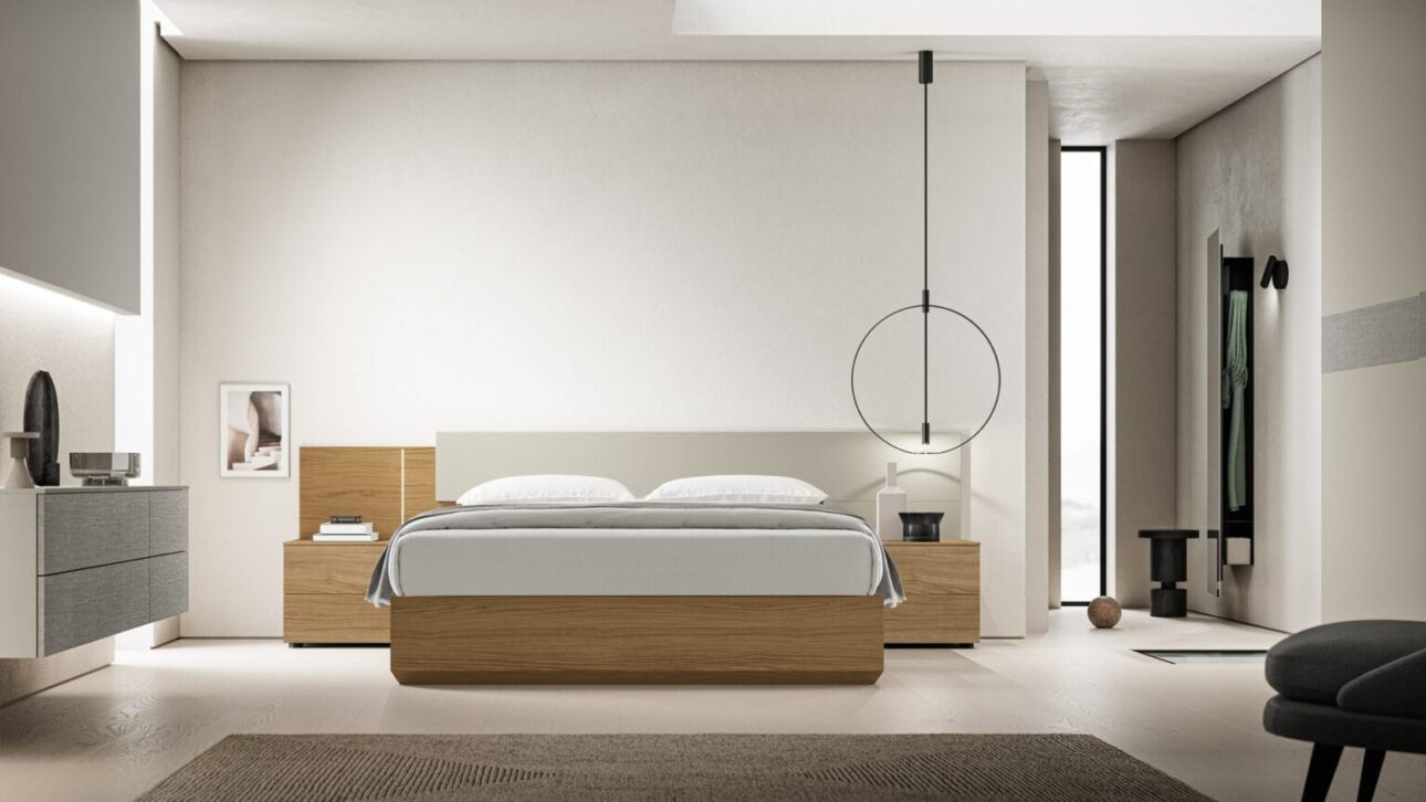 camera da letto moderna con letto in legno