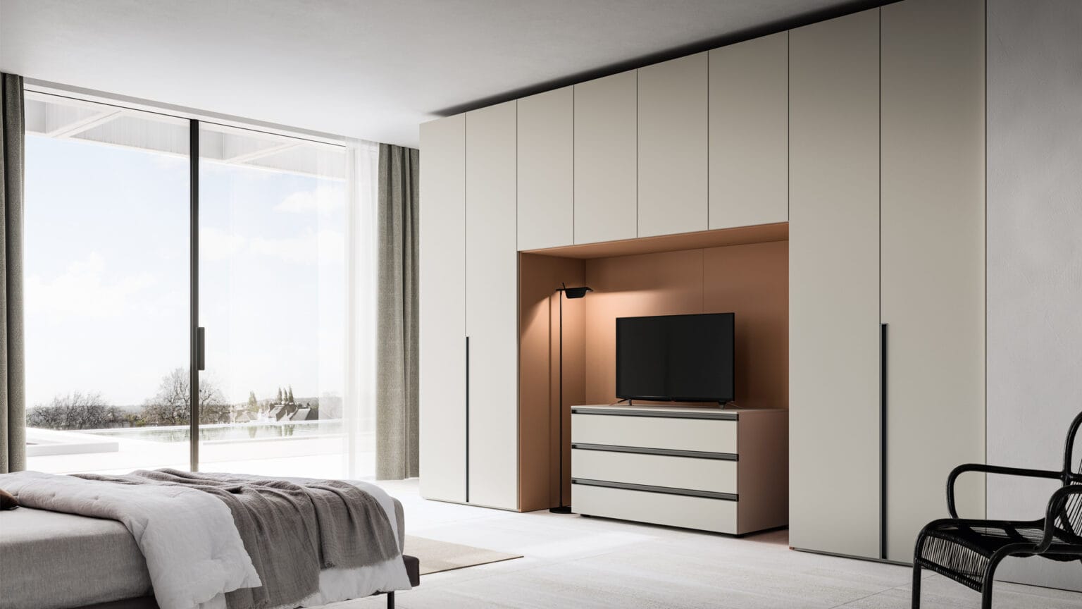 camera da letto moderna con armadio porta tv