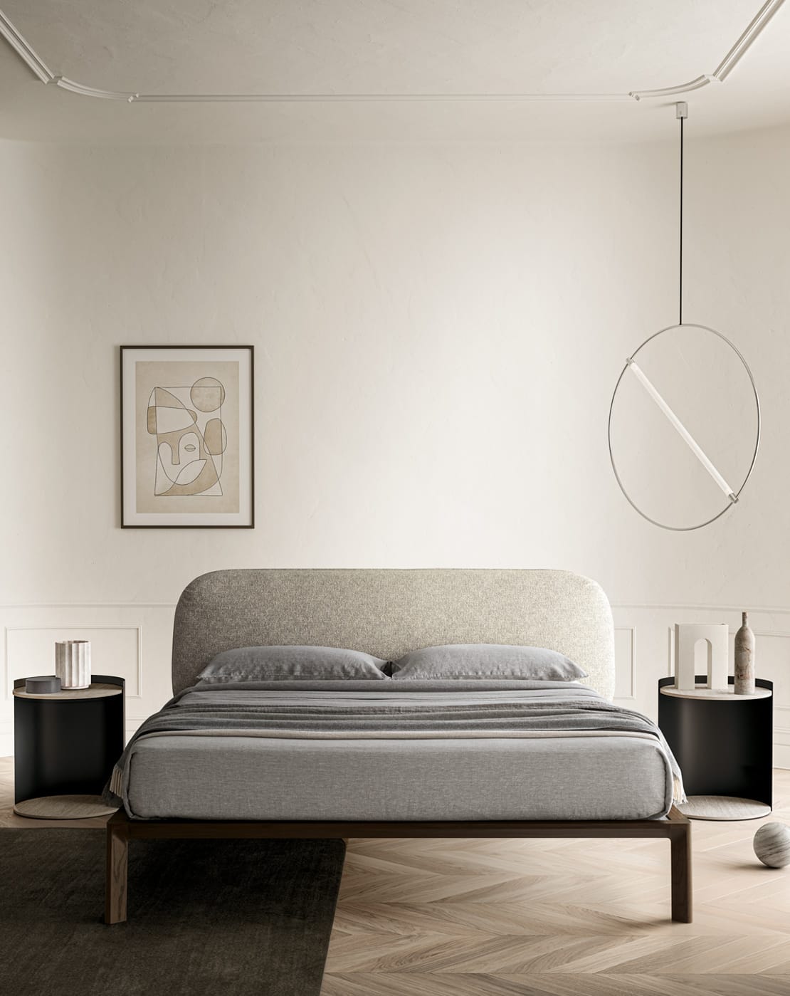 camera da letto moderna con letto imbottito