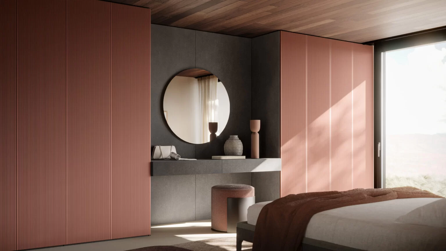 camera da letto moderna con postazione trucco