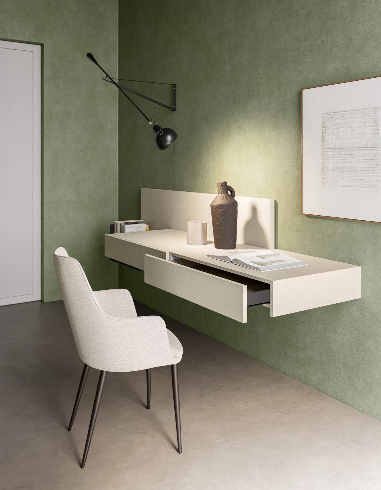 piano sospeso con cassetto per organizzare postazione beauty