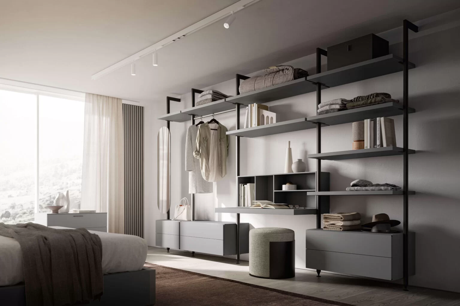 postazione trucco di design integrata a struttura in metallo