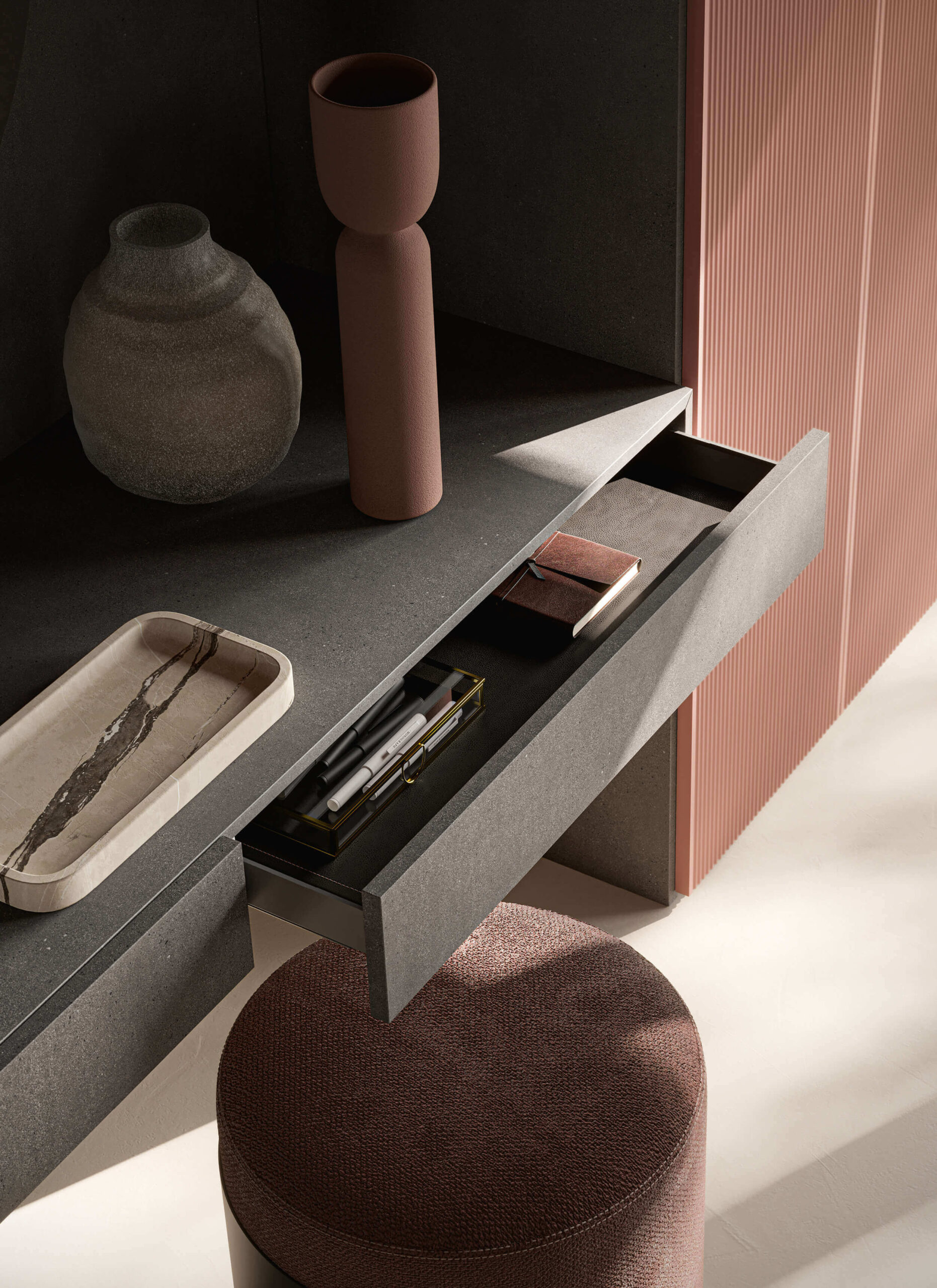 soluzione con cassetto per postazione trucco