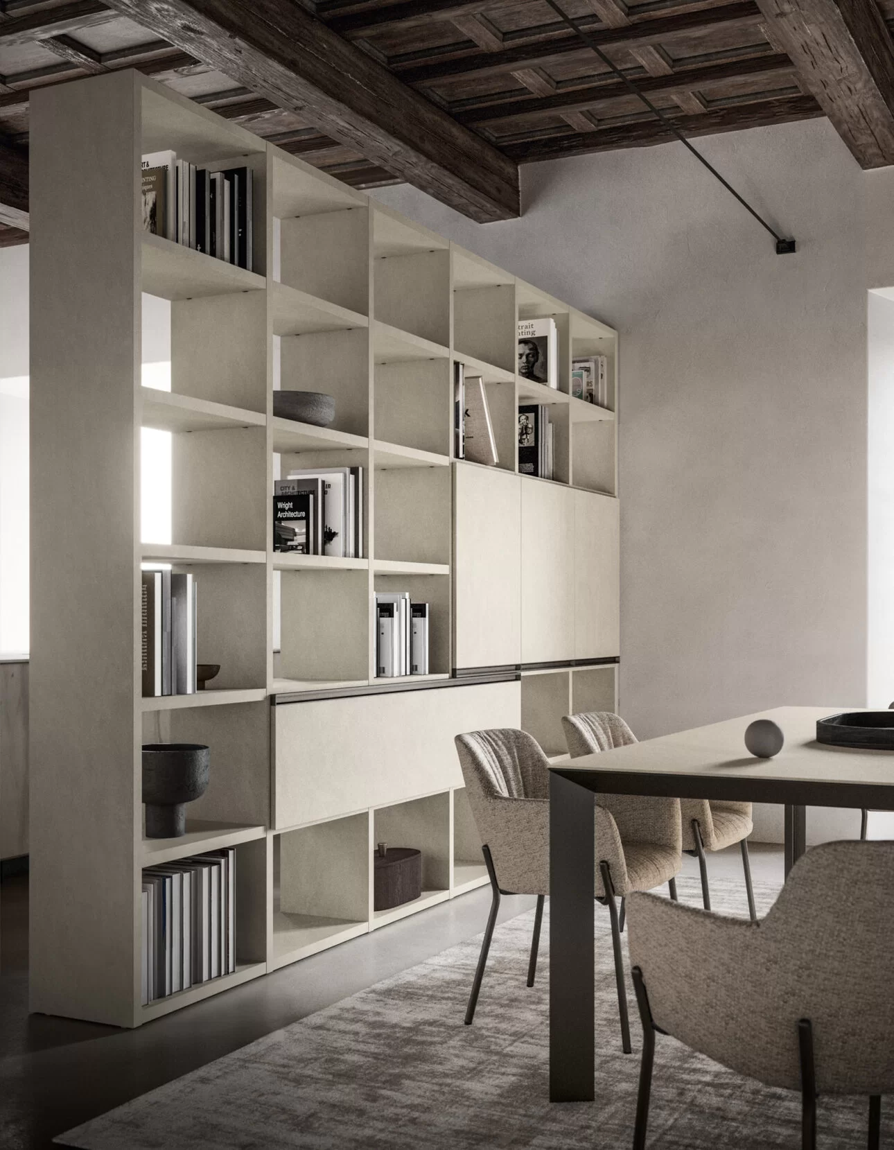 libreria bifacciale per open space moderno