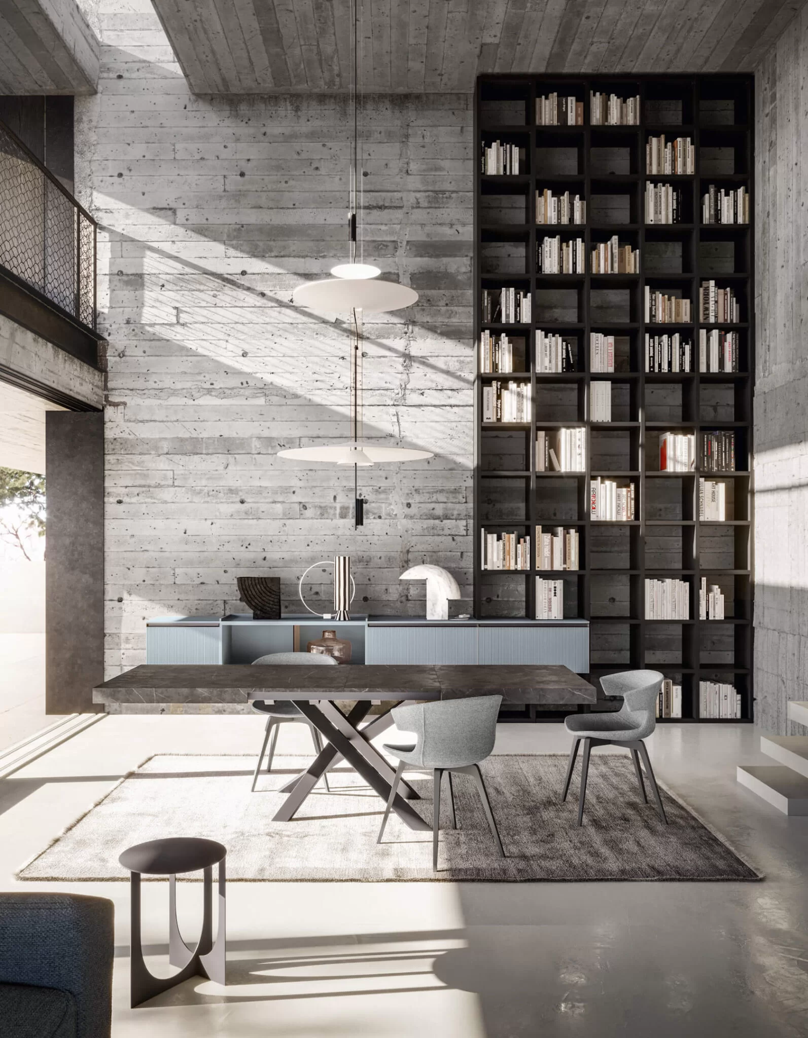 open space moderno con living e zona pranzo