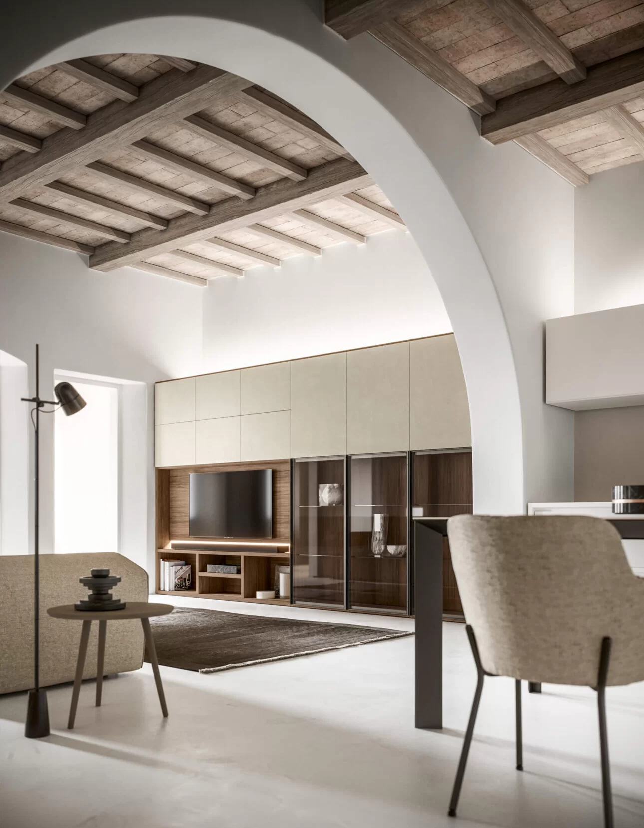 open space moderno con zona giorno e cucina