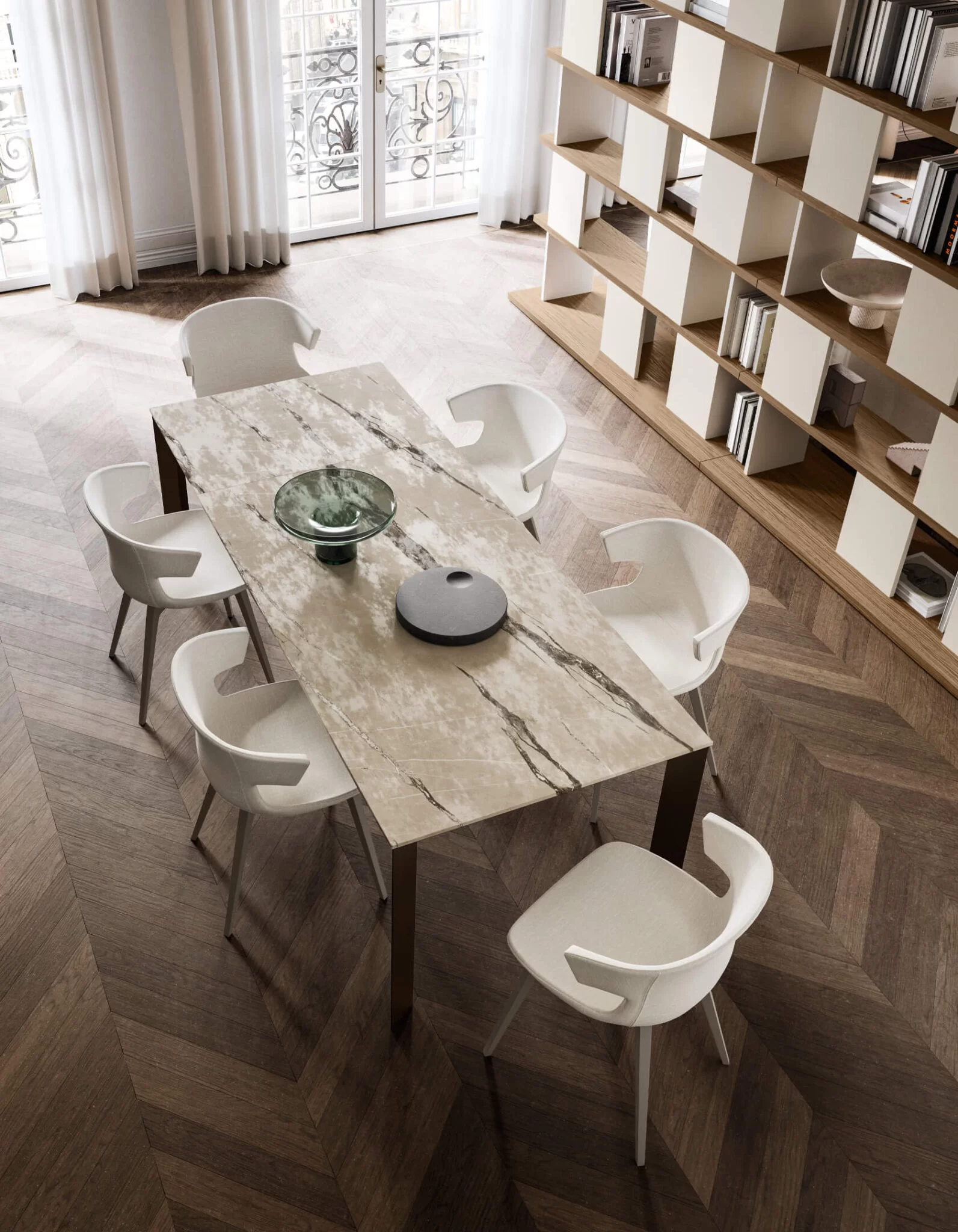 tavolo effetto marmo per open space moderno