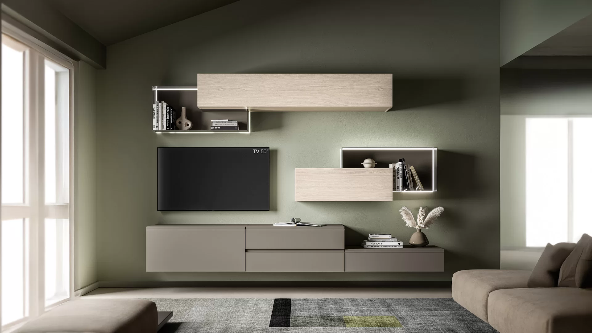 pensili con luci integrate per appartamento piccolo