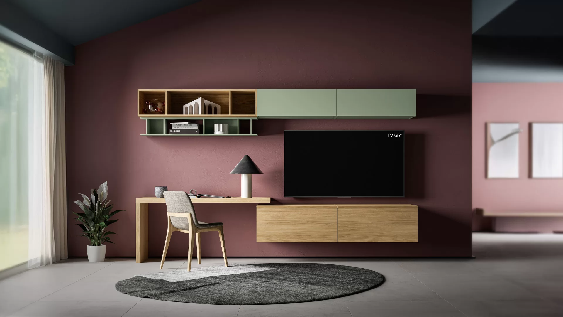 soggiorno multifunzione con scrittoio per casa piccola