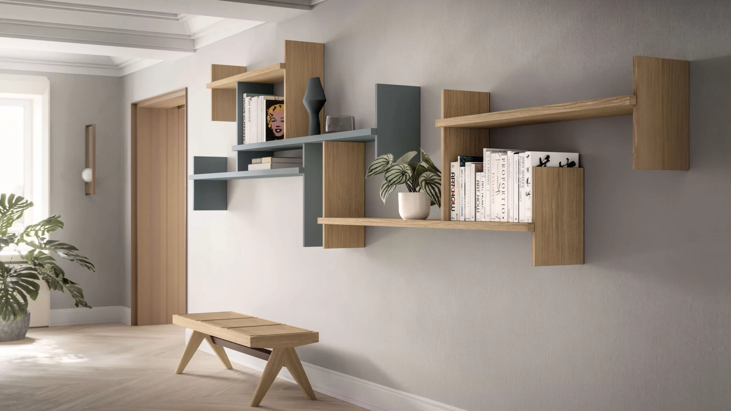 composizione di mensole orizzontale per parete