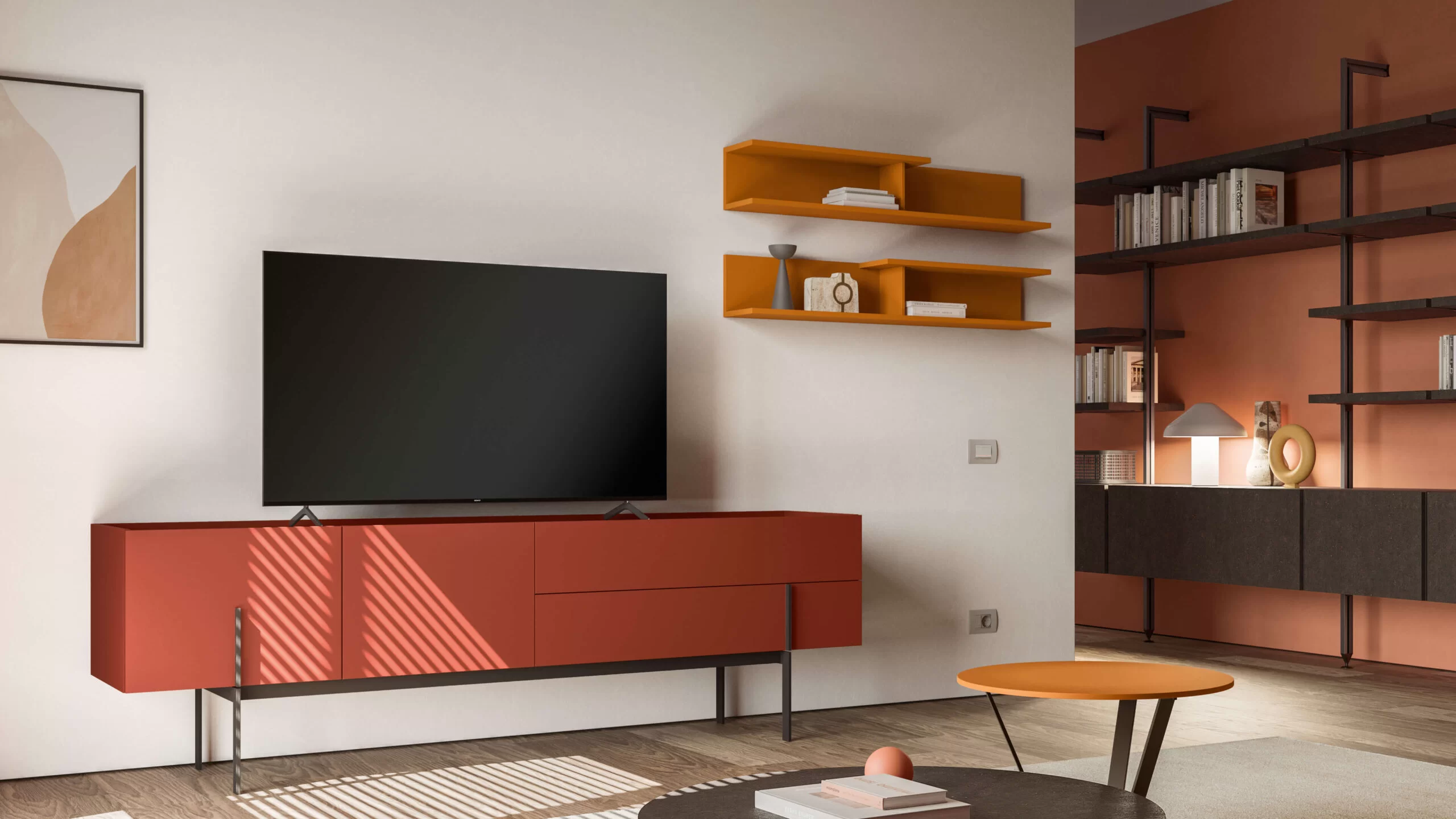 mensole colorate per soggiorno contemporaneo