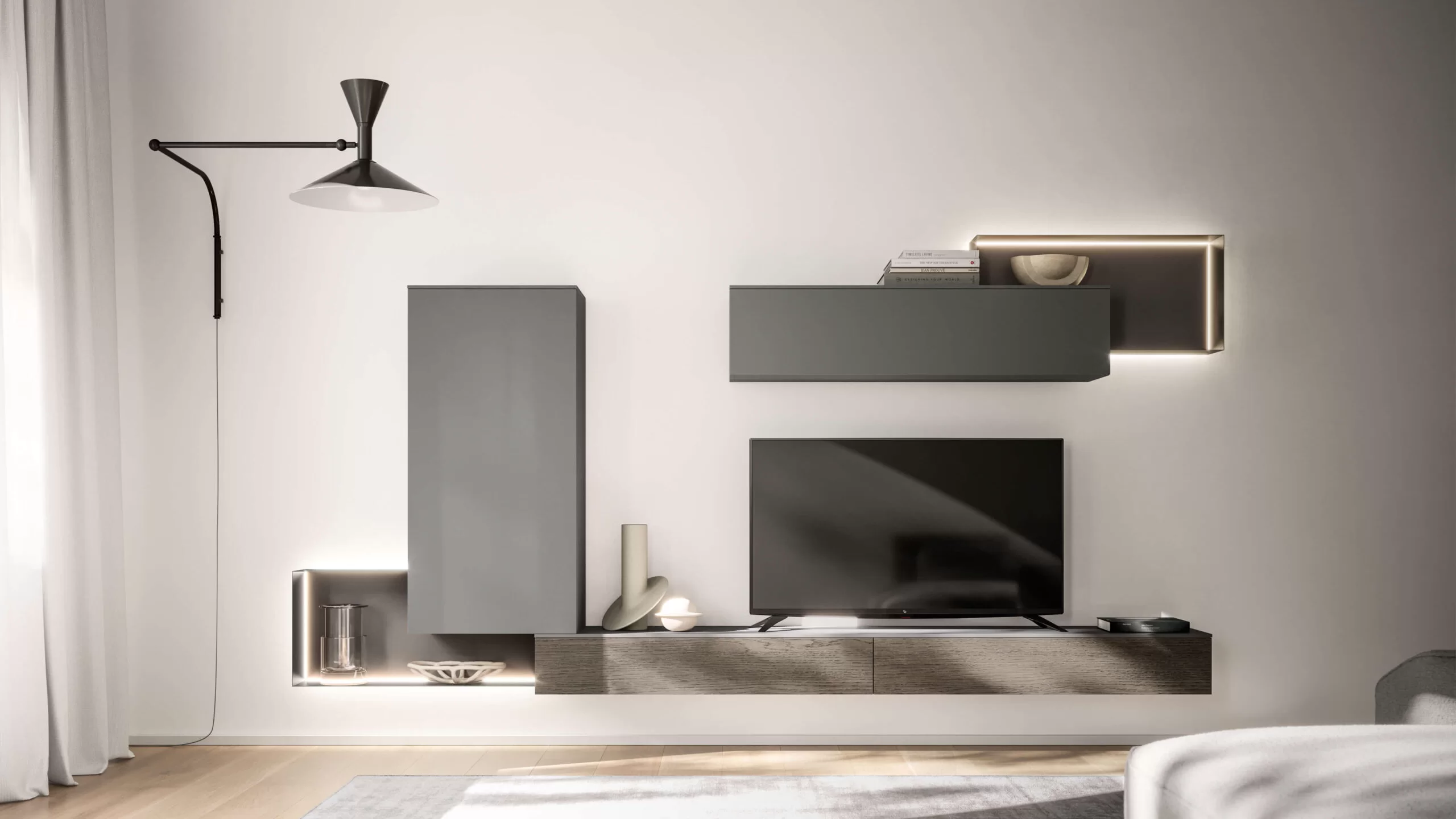 mensole con luce integrata per parete soggiorno