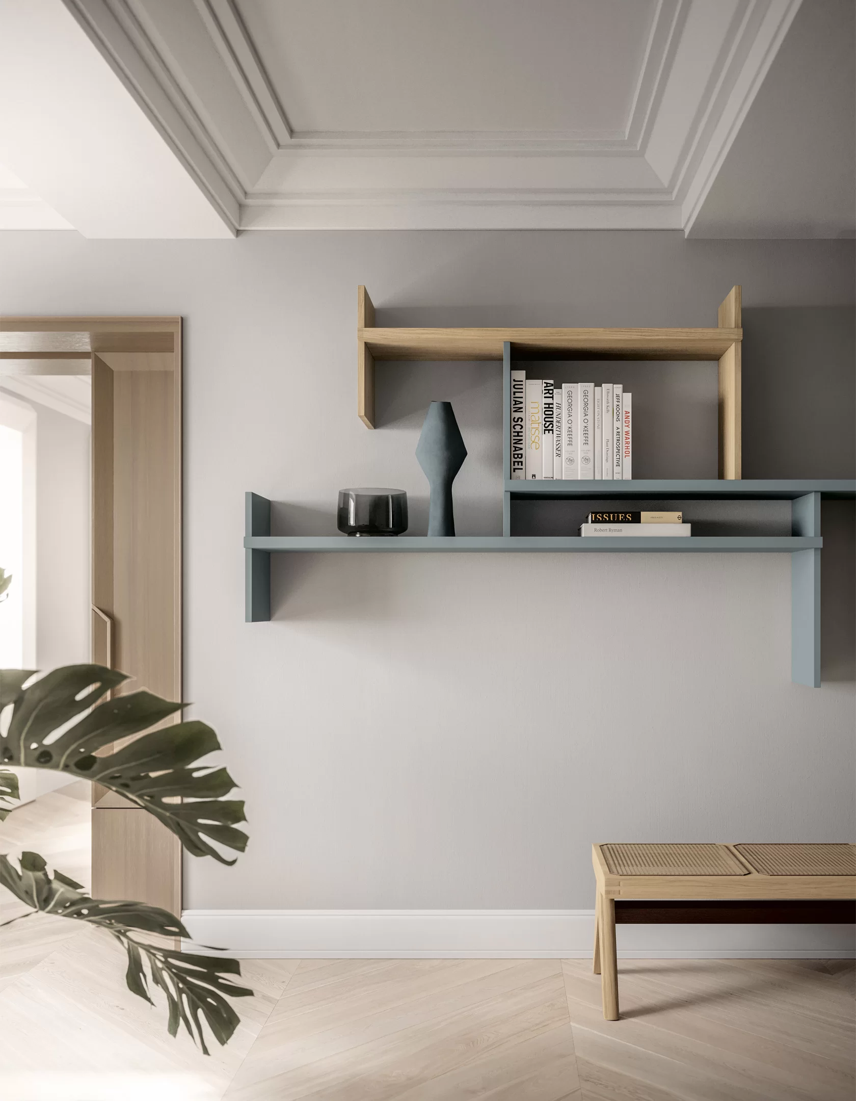 mensole in legno e colore per ambienti moderni