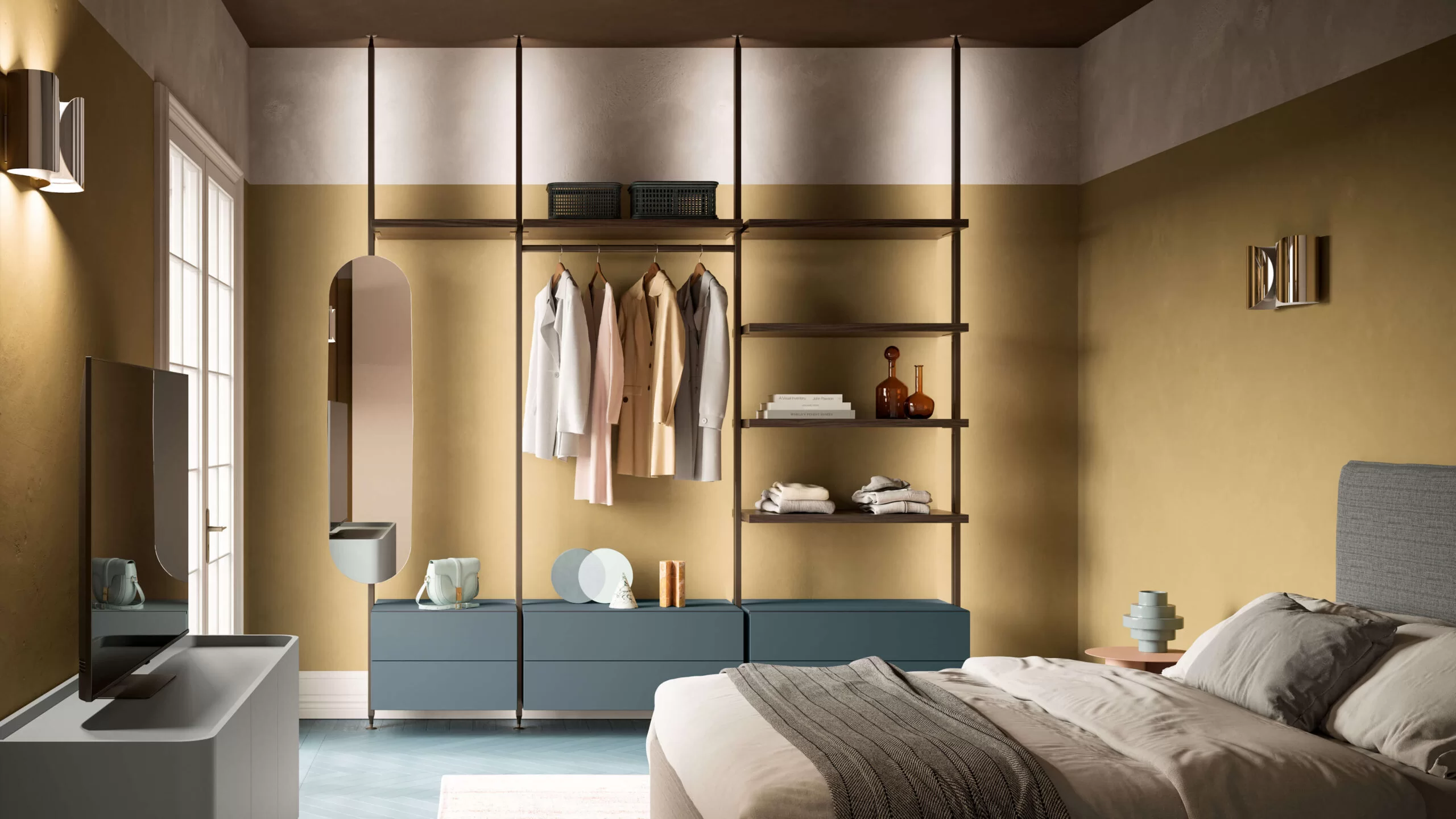 armadio con specchiera integrata per camera da letto o cabina armadio