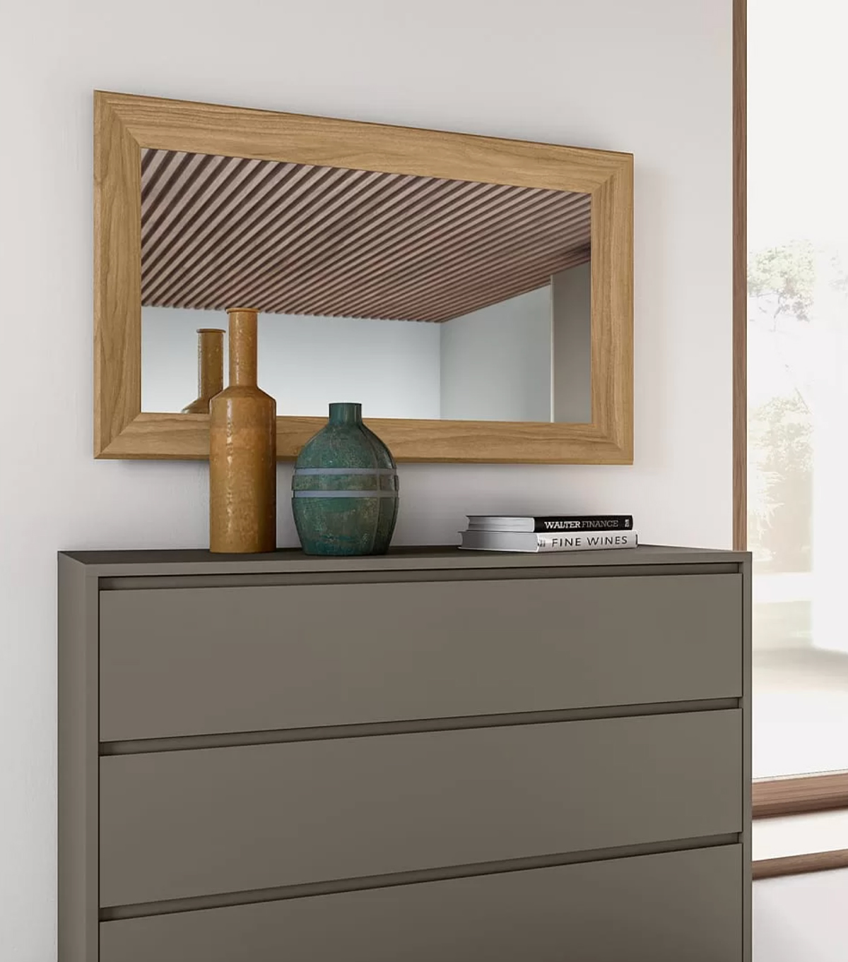 specchio con cornice in legno per zona giorno e zona notte