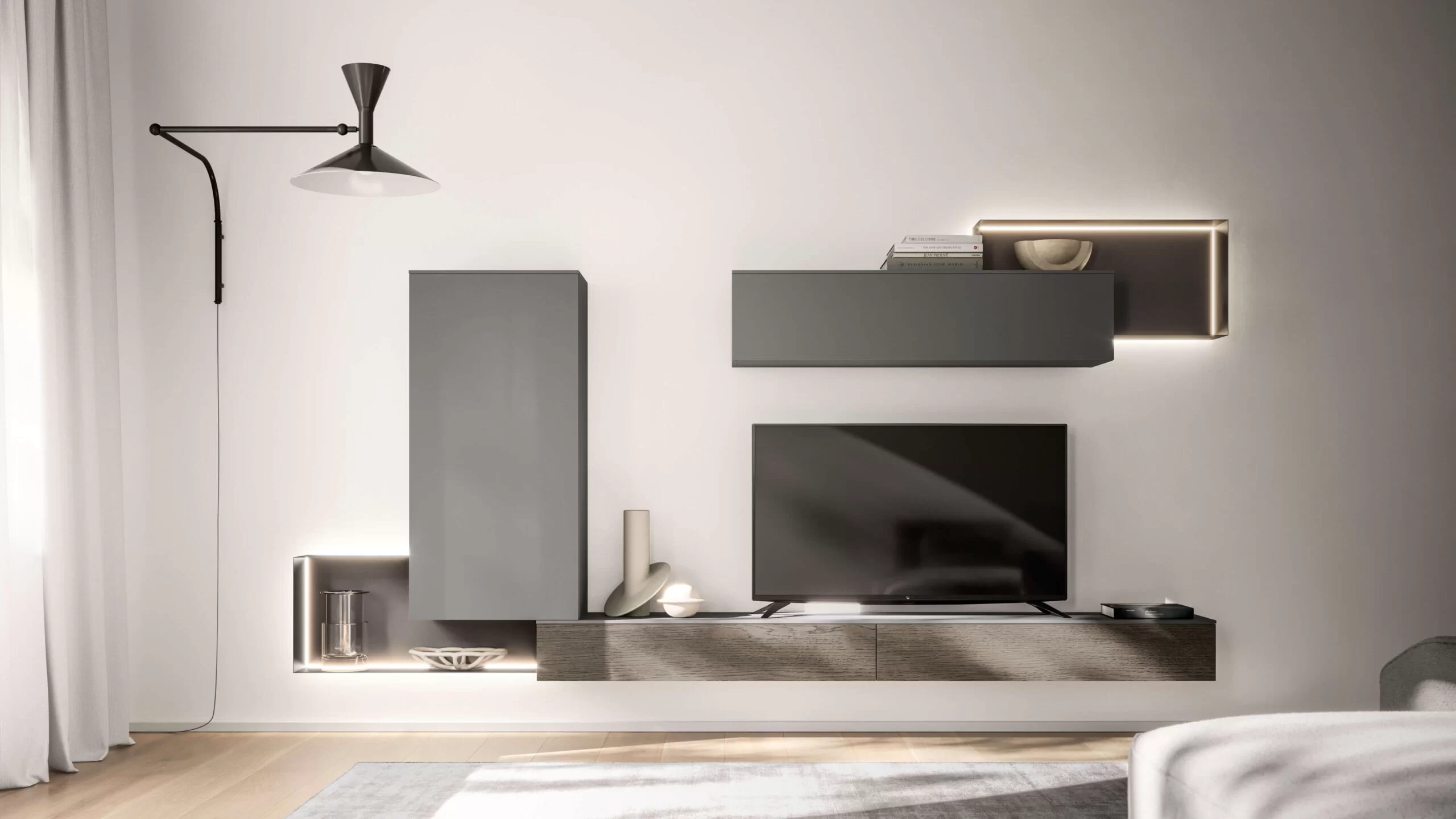 modulo libreria in metallo con luce a led integrata