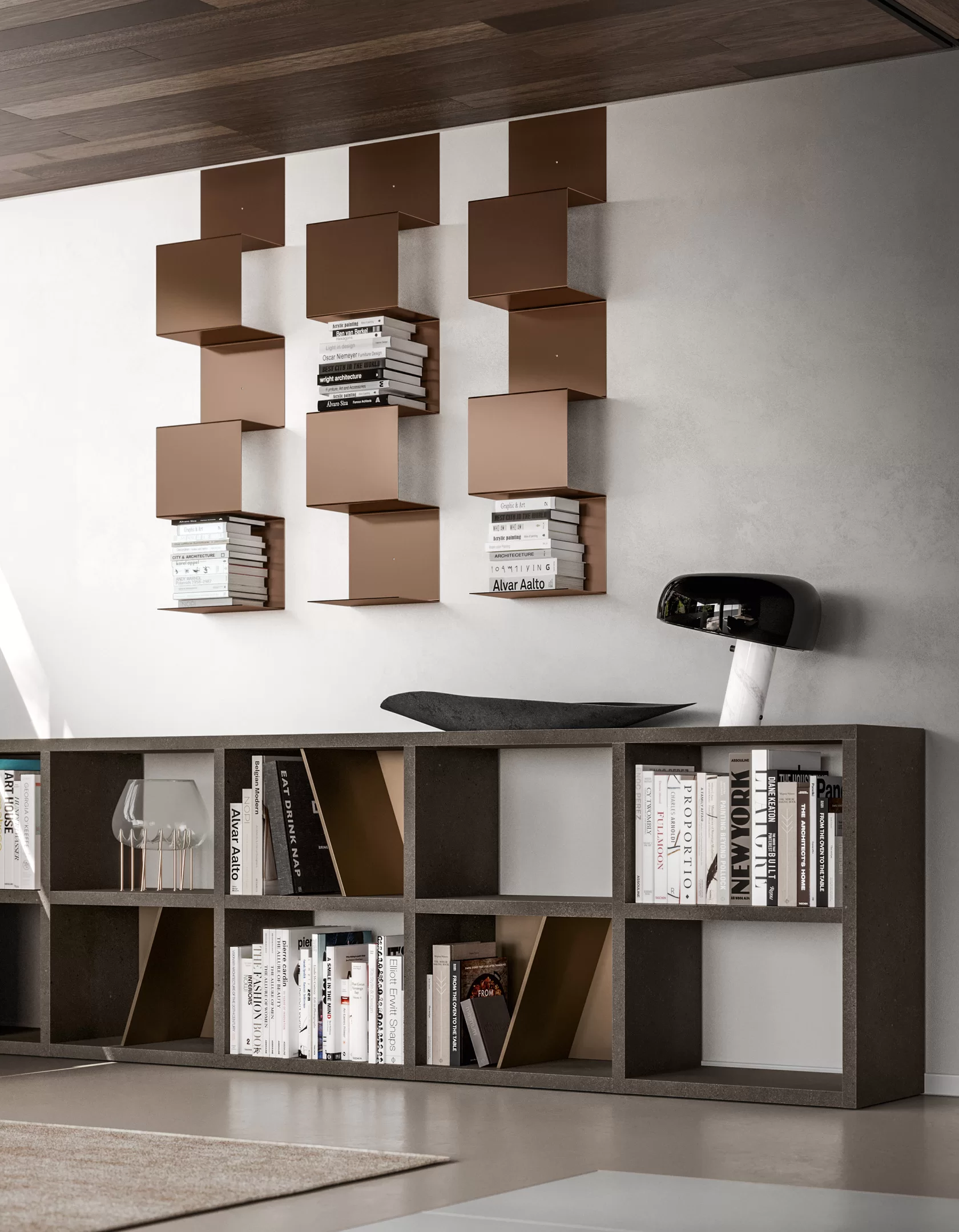 libreria sospesa salvaspazio di design in metallo