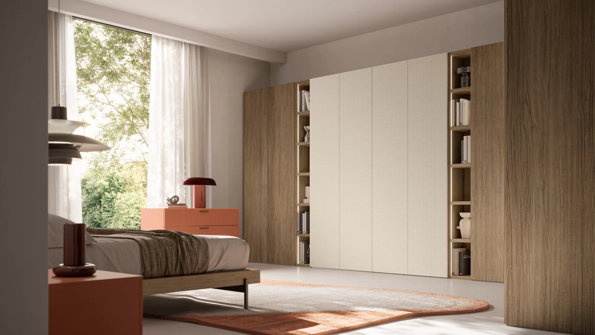 libreria salvaspazio integrata nell'armadio della camera da letto