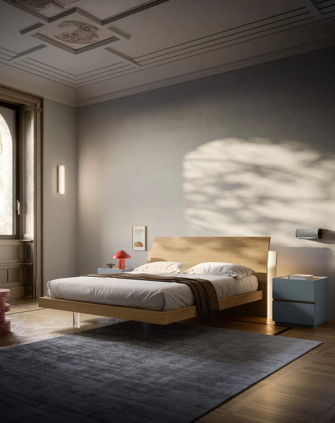 letto con testata in legno