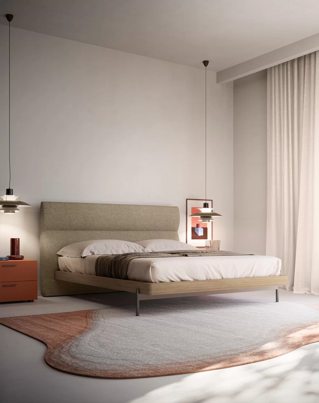 letto di design con testata imbottita