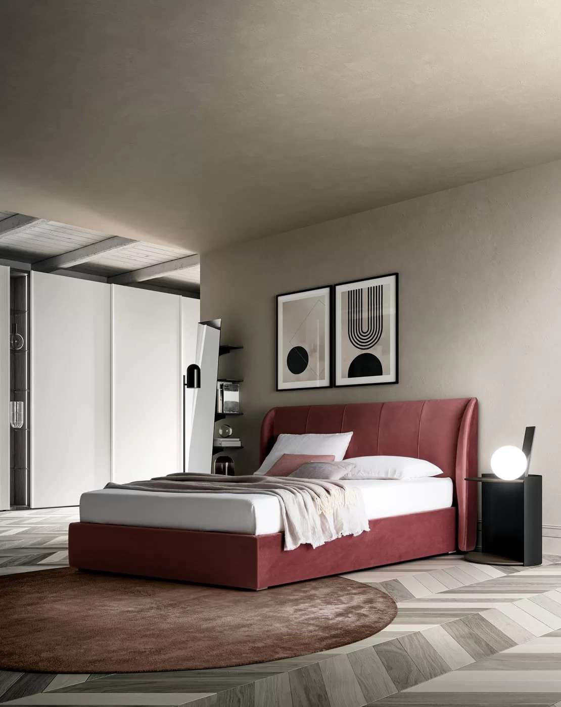 letto luxury con testata in velluto