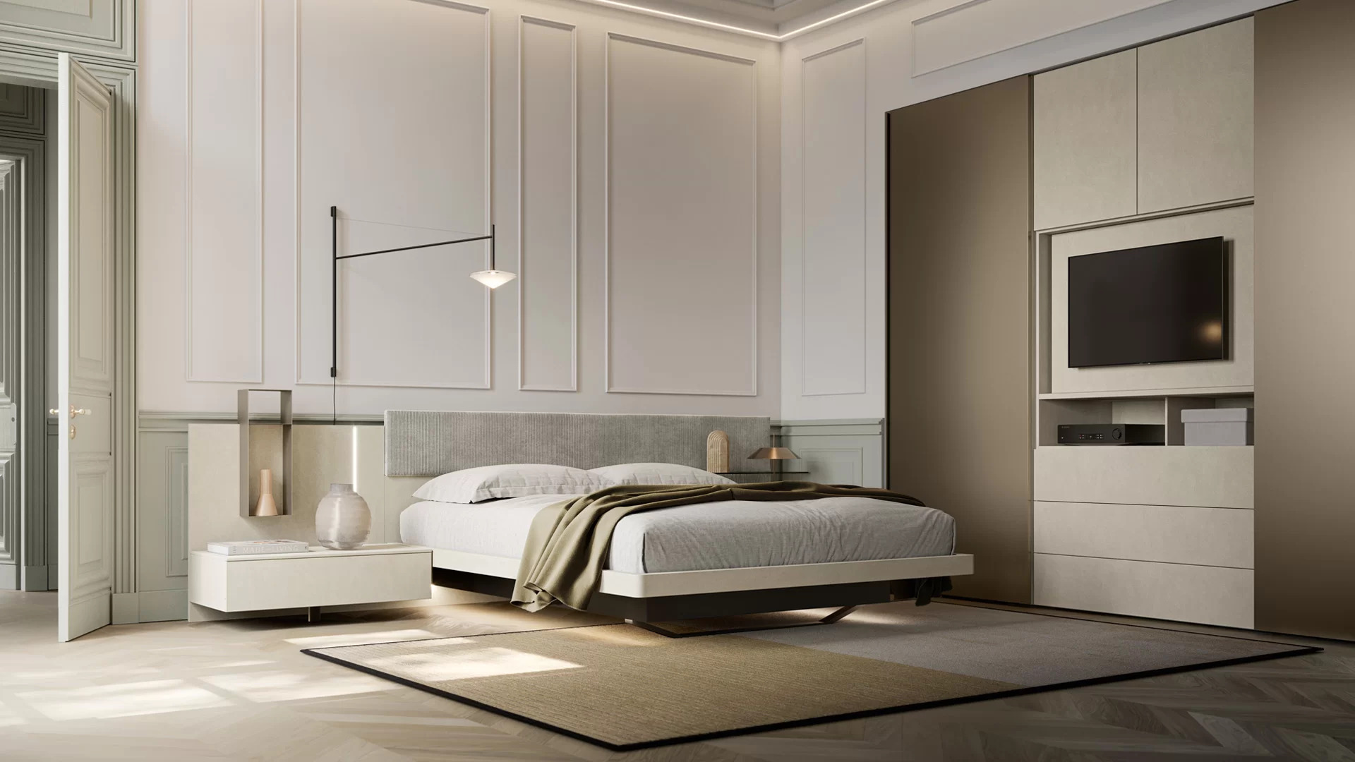 letto personalizzabile con testata pannelli laccati e imbottiti