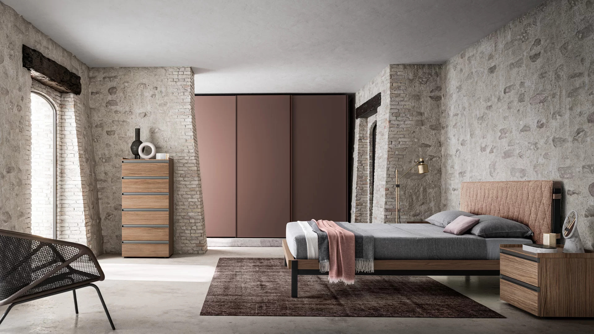 testata letto con impunture per camera elegante