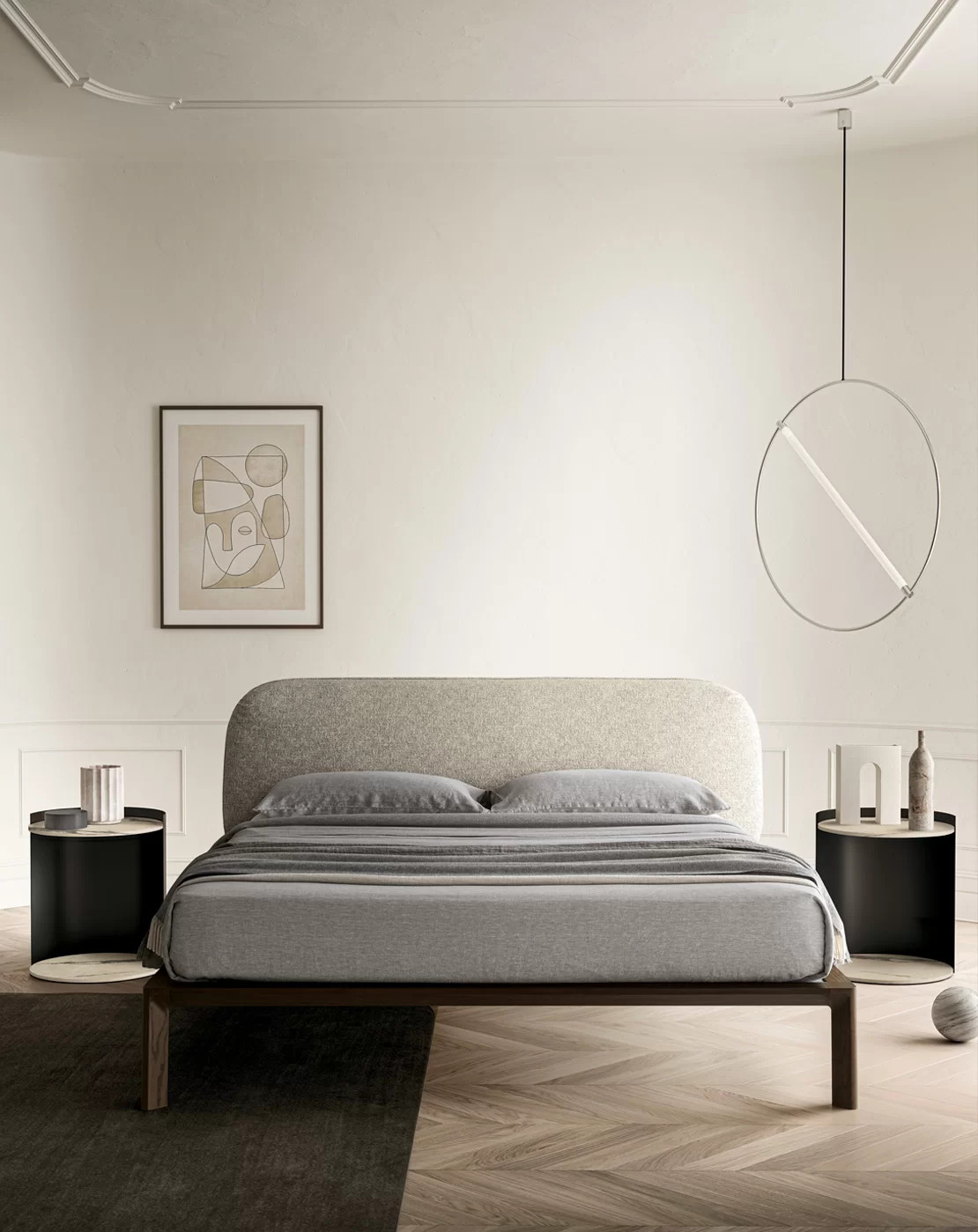 testata letto imbottita dalle forme arrotondate