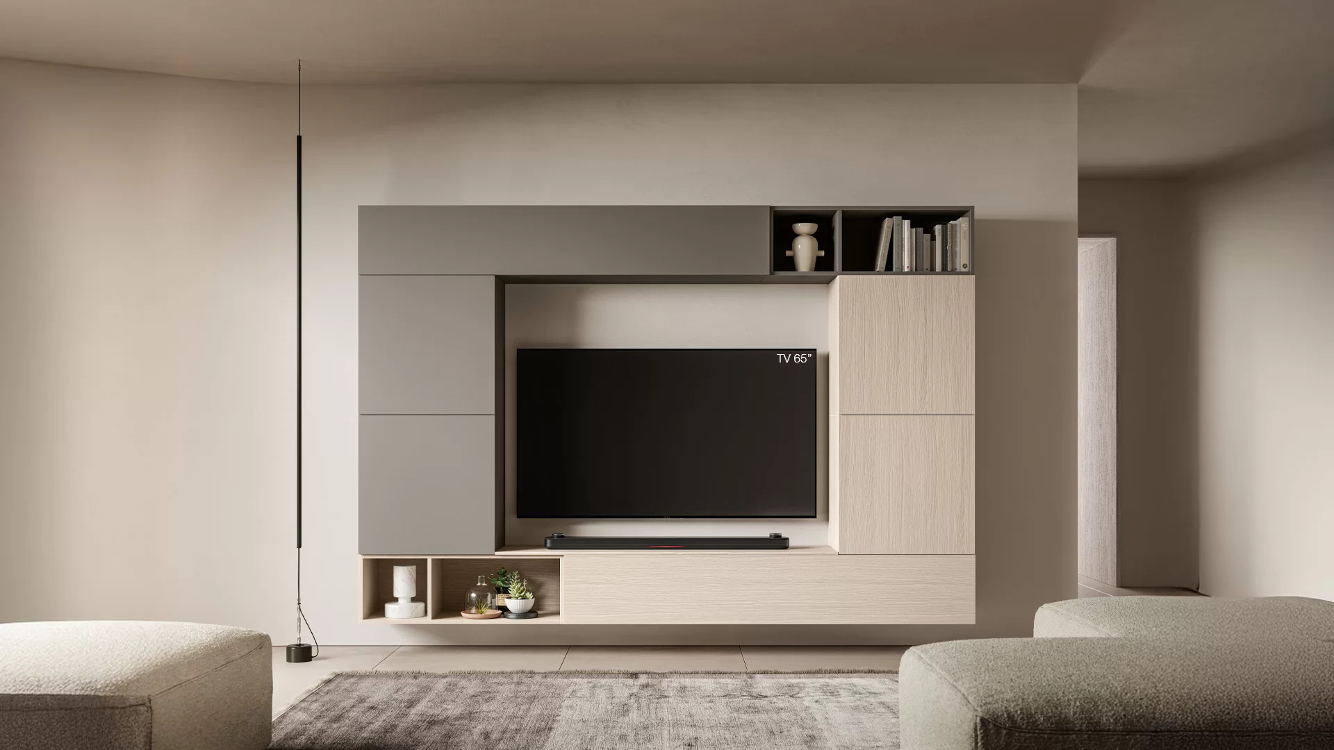 parete attrezzata con tv per soggiorno stretto