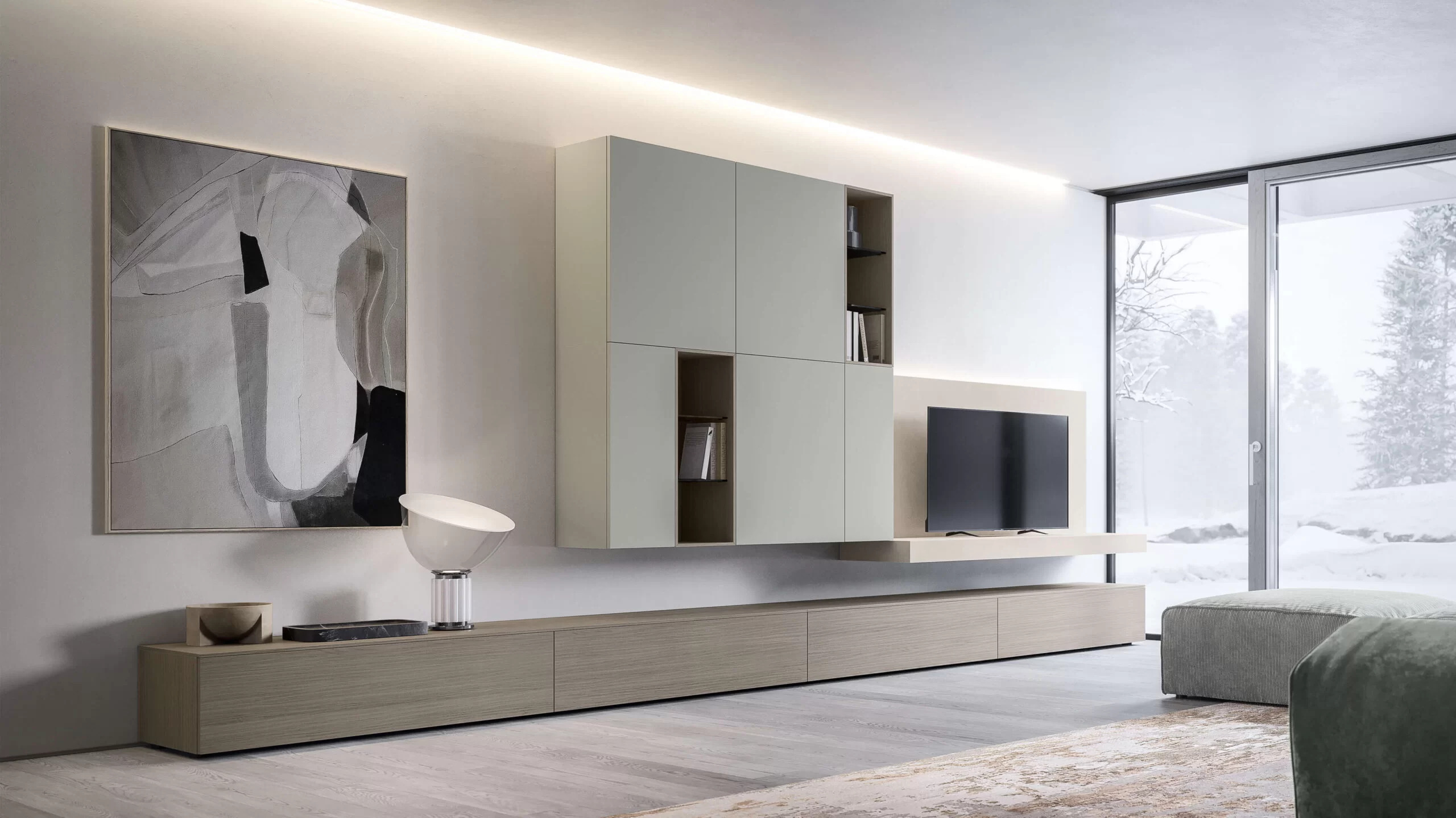 soggiorno con parete attrezzata minimale