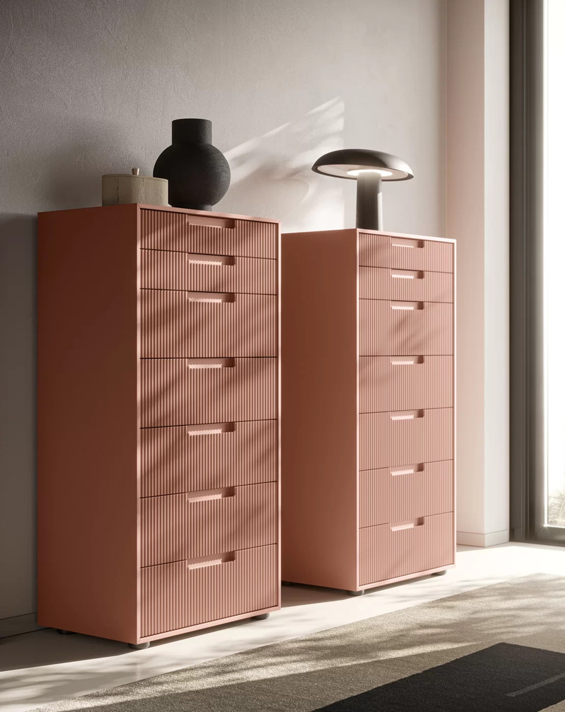 settimanale sette cassetti colorato per camera da letto contemporanea